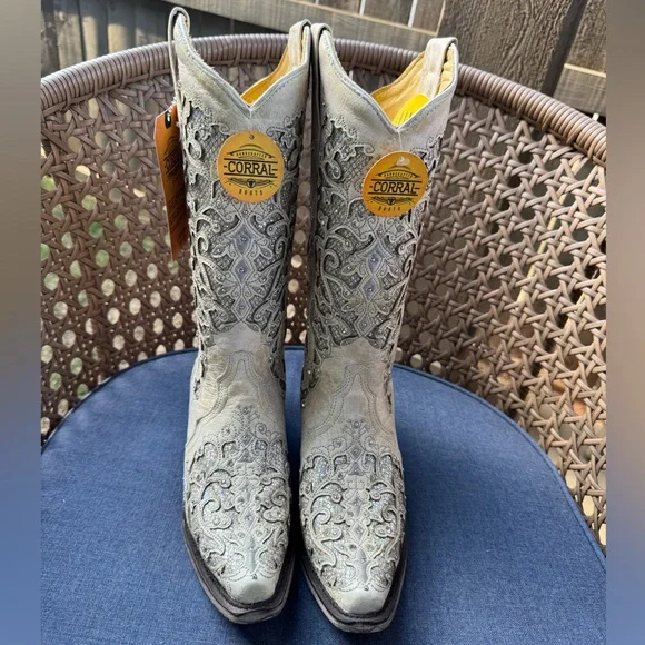 CORRAL WOMEN'S WHITE GLITTER INLAY WESTERN BOOTS 7.5 - Picture 2 of 7